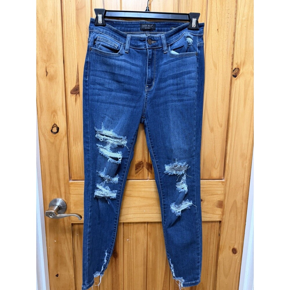 Judy Blue Jeans Women's 30 (11) Skinny Fit Distressed Ripped Blue Denim Pants